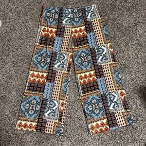 Fig‎ and Flower Patchwork Wide Leg Pants Boho Print Size XL Made USA